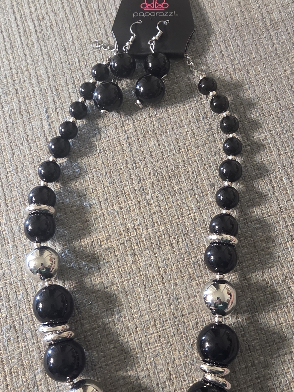 paparazzi Black and Silver Beaded Necklace with Matching Earrings